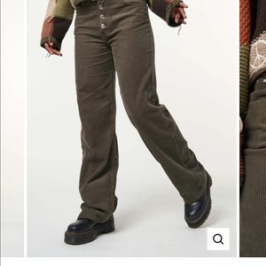 Minga London FOREST GREEN CORDUROY STRAIGHT LEG PANTS